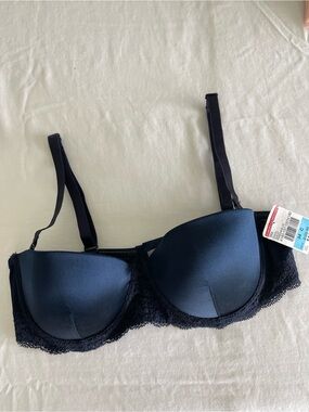STELLA MCCARTNEY Balconette Silk Bra 34C  Navy Blue  Underwire $102 NWT